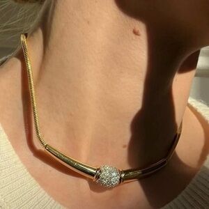 Givenchy Vintage 18k Gold Plated Crystal Ball Art Deco Choker Necklace